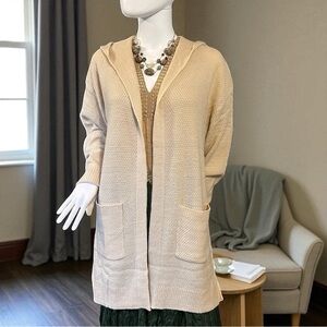 Becool Women’s Size Large Beige Hooded Open Front Cardigan Sweater Pockets NWOT